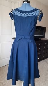 Navy blue fit and flair midi dress
